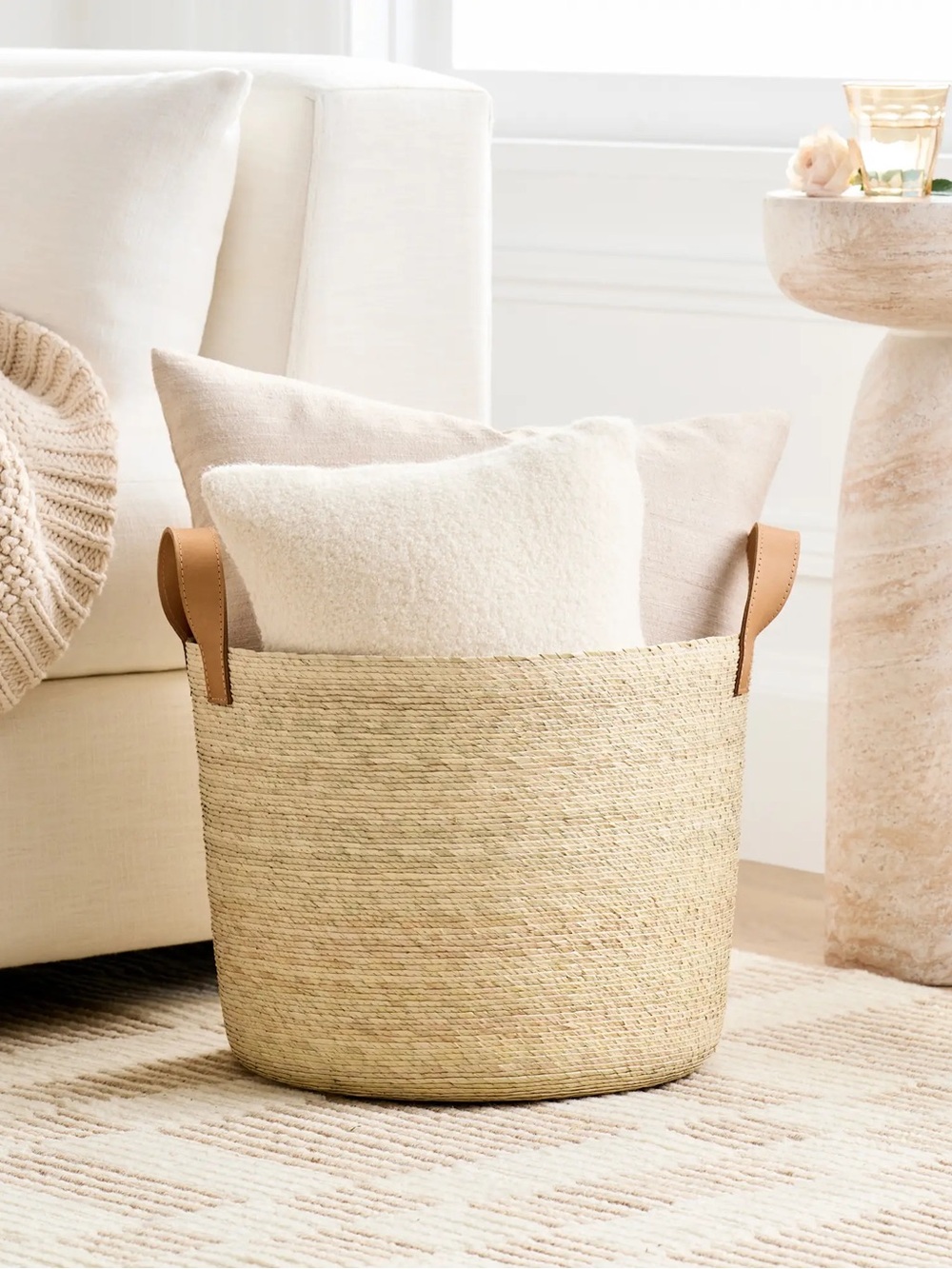 NWT QUINCE Set Of 2 Handwoven Round Palm Baskets Medium Natural 8974 - Picture 3 of 16